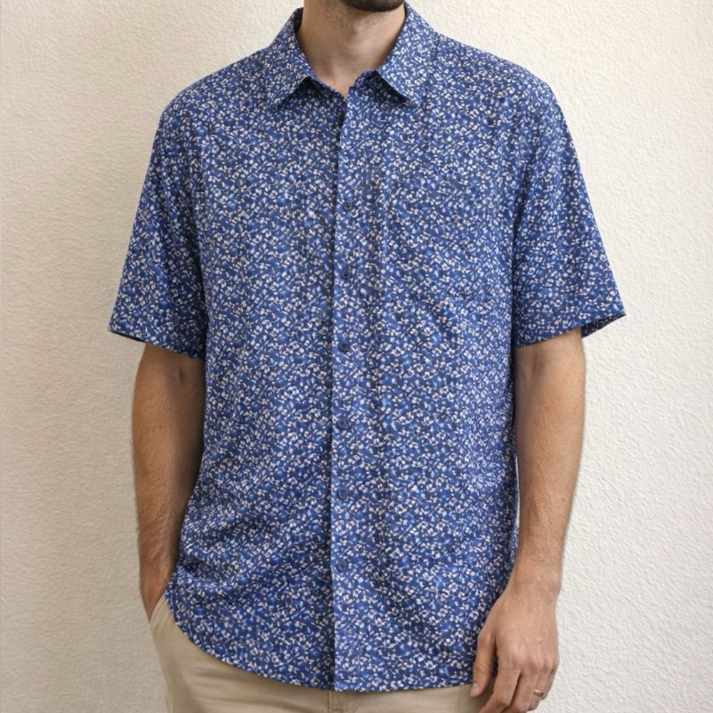 100% Silk, Vintage Silk Men's Blue Patterned Casual Shirt Size XL